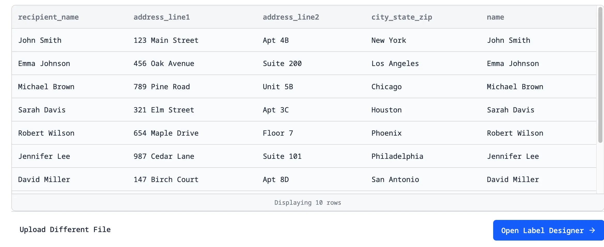 import excel data example address label