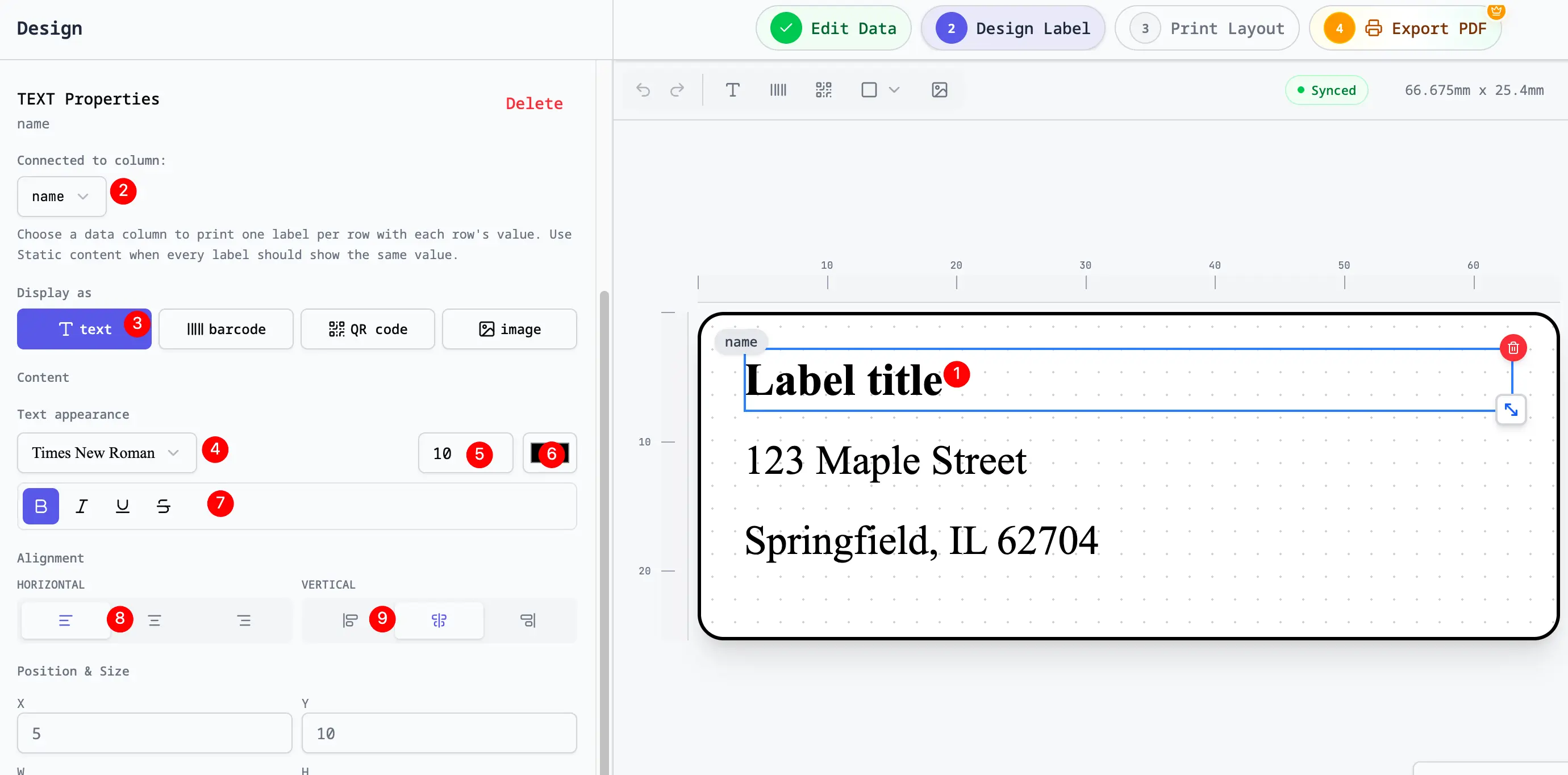 Elements and data fields
